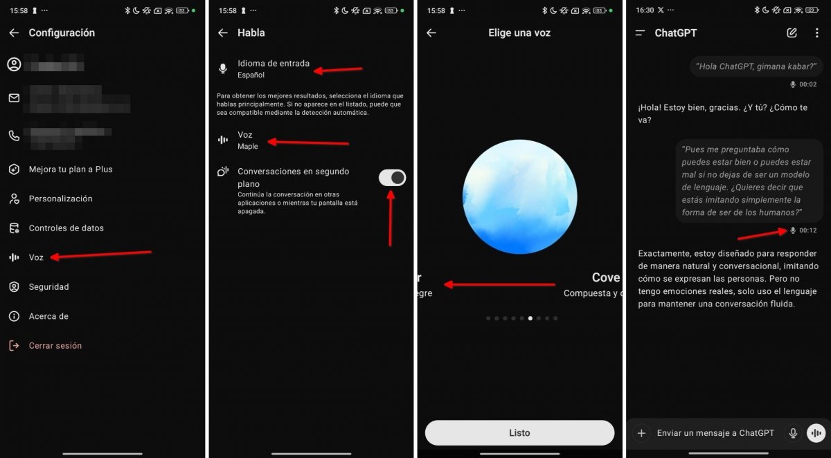 Configuración del modo avanzado de voz de ChatGPT