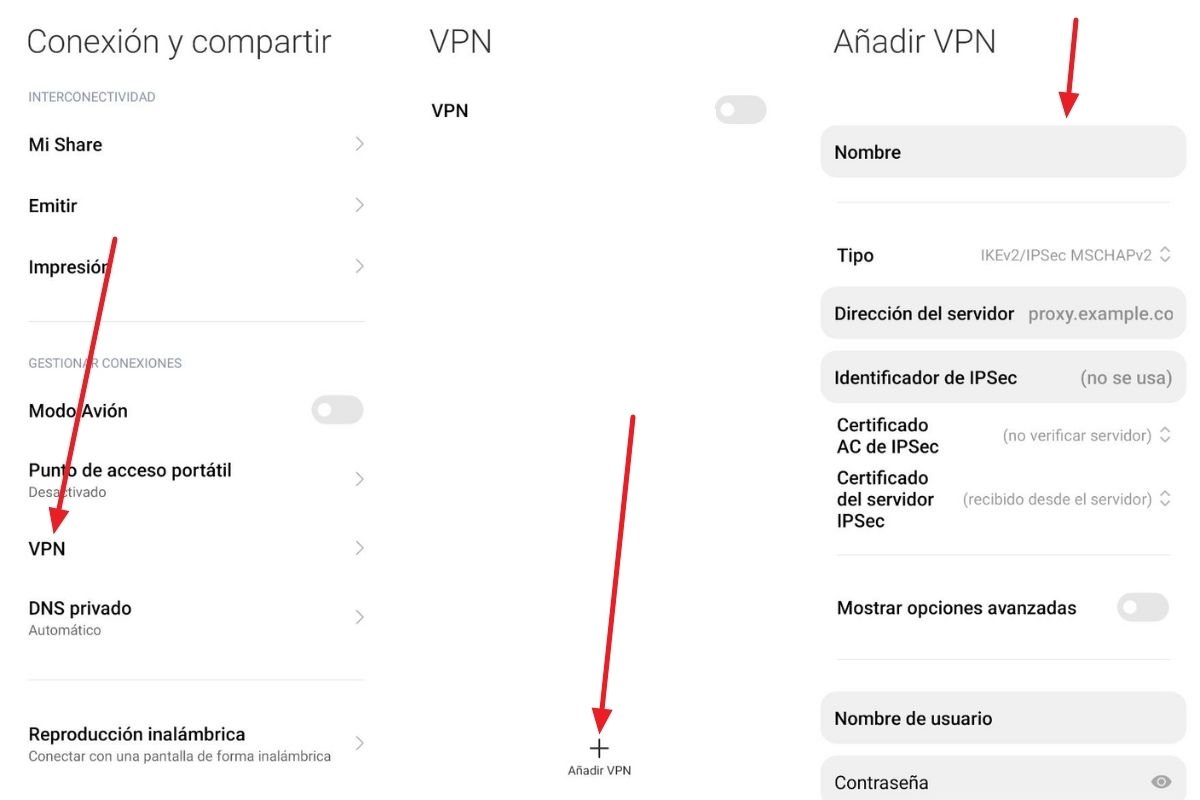 Configuración manual de una VPN cuando se disponen de los datos conexión