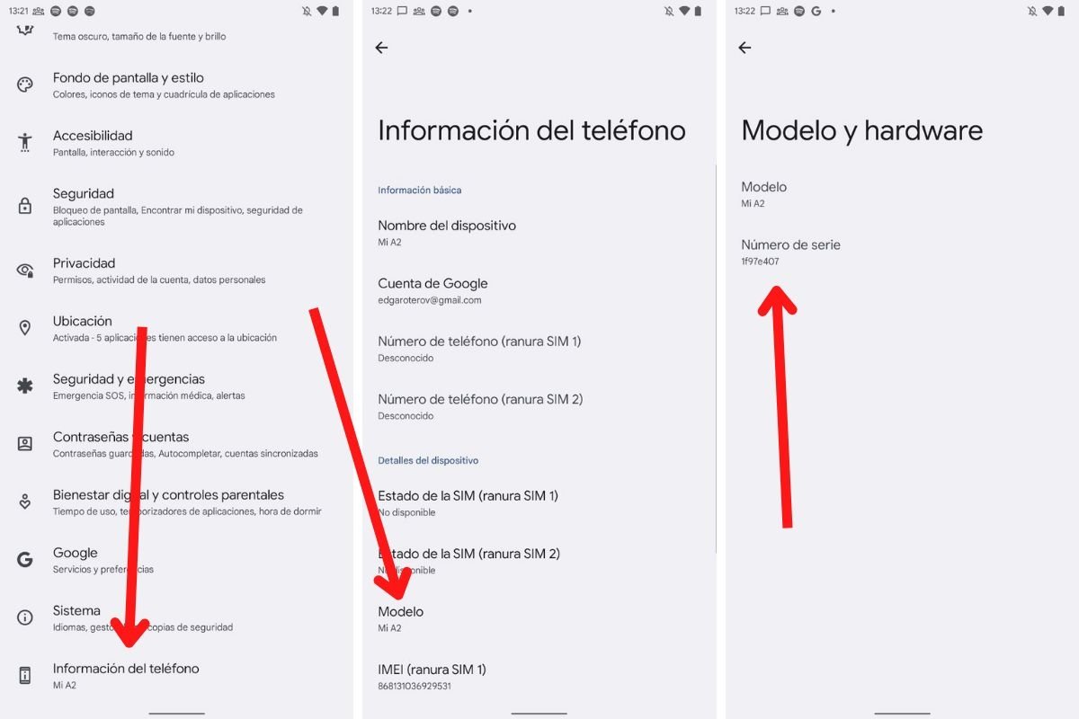 Consultando el modelo y el número de serie de un móvil Android