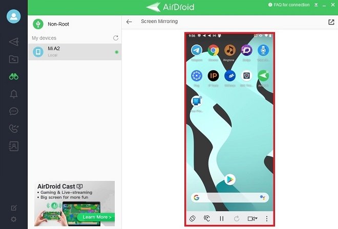 Contenido de la pantalla de Android en Windows
