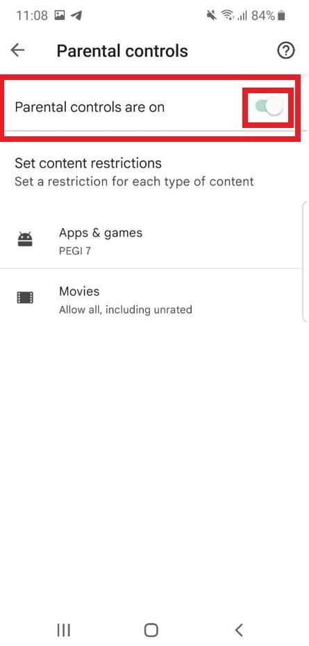 Control parental activo en Google Play