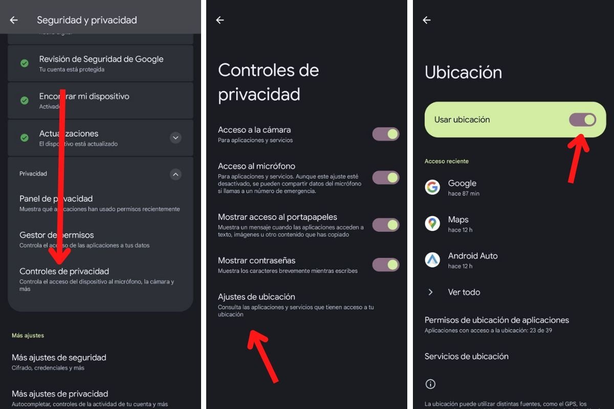 Controles de privacidad y activación de la ubicación en Android