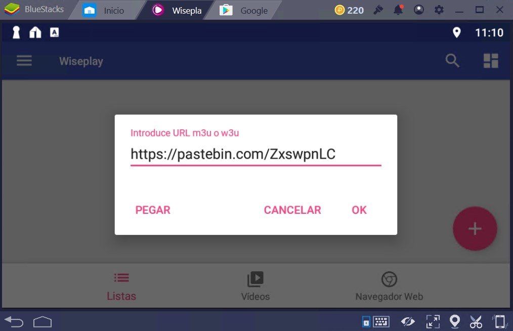 Copia y pega los enlaces de las listas m3u en Wiseplay