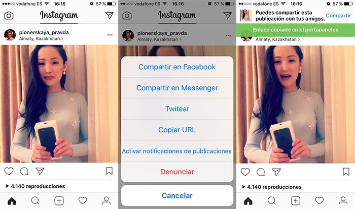 Copiar enlace de vídeo de Instagram
