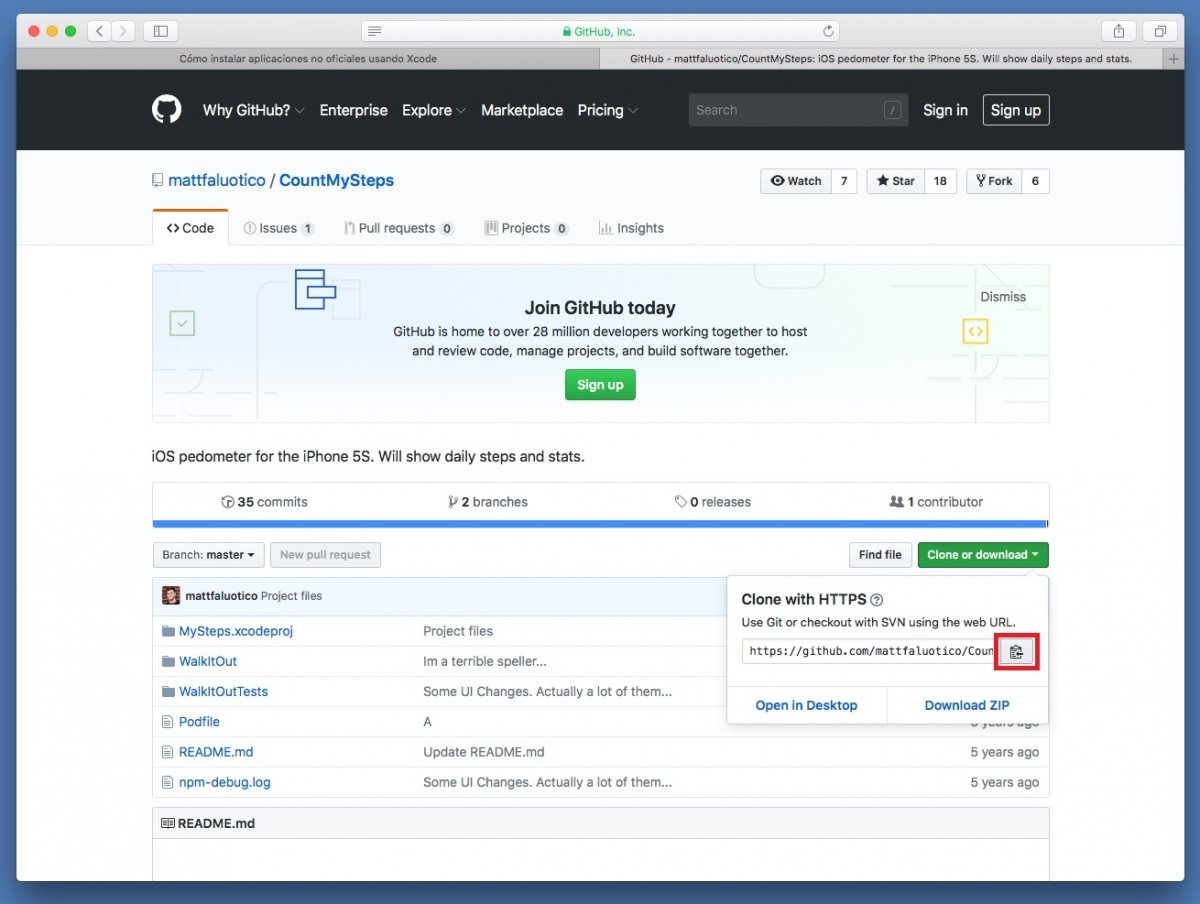 Copiar URL del proyecto en GitHub