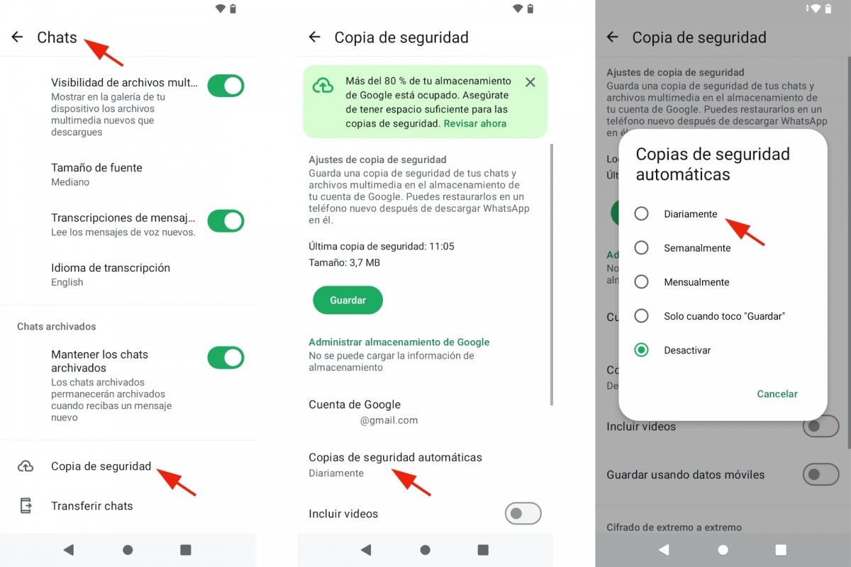 Copias de seguridad automáticas en WhatsApp