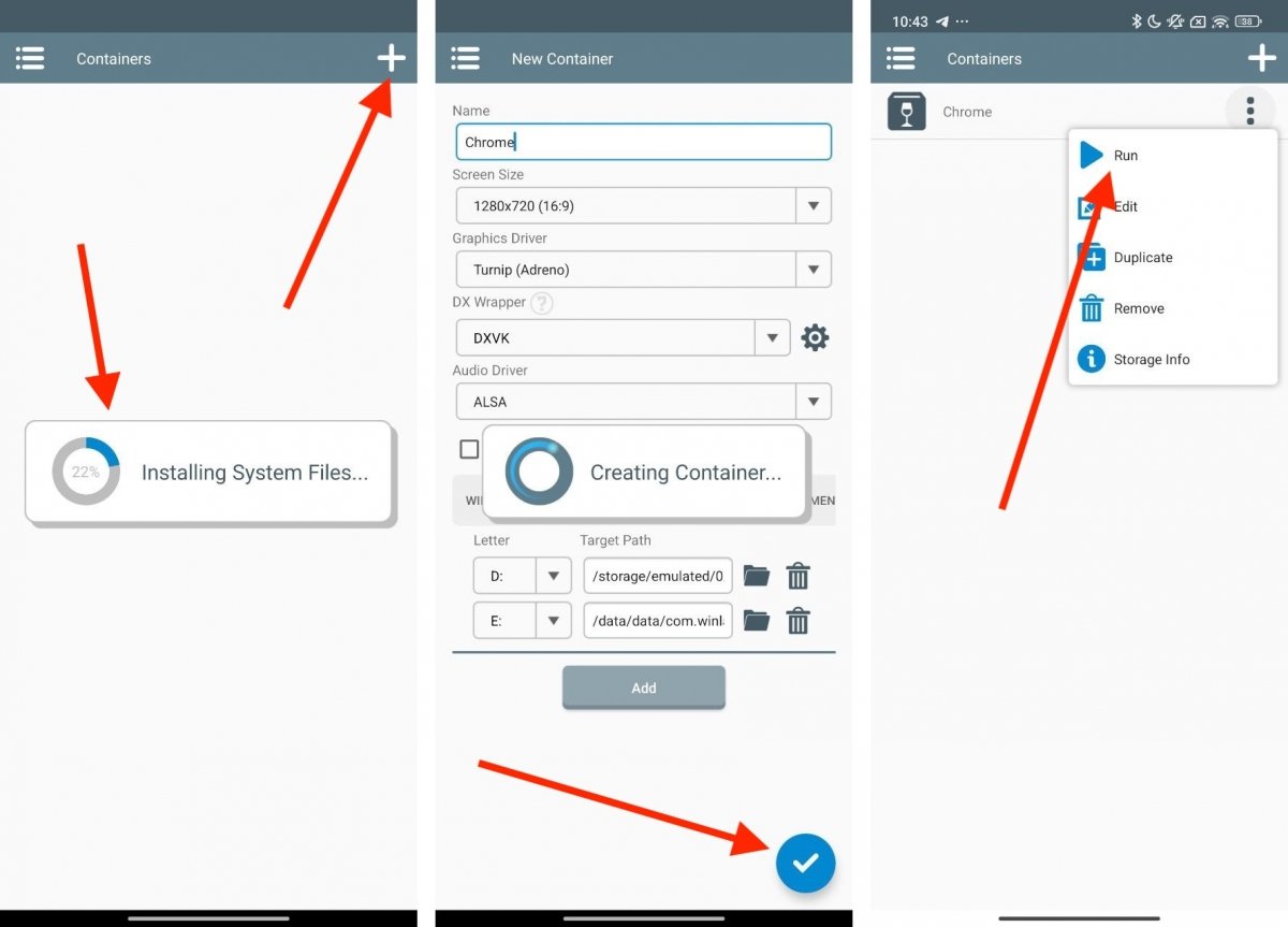 Creación de un nuevo contenedor de Winlator