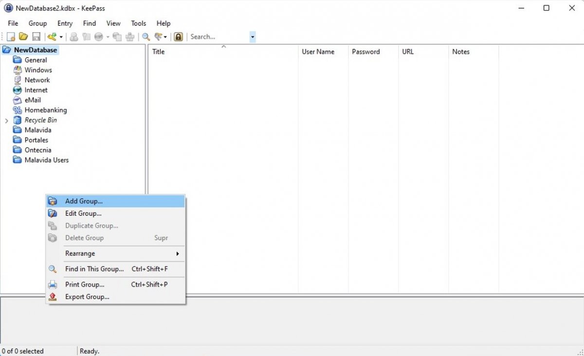 Creamos un grupo de gestión de contraseñas en Keepass Password