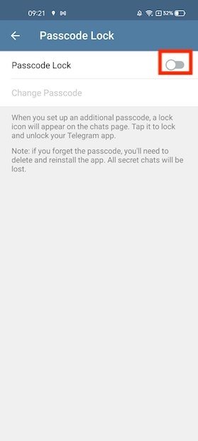 Crear nuevo código en Telegram