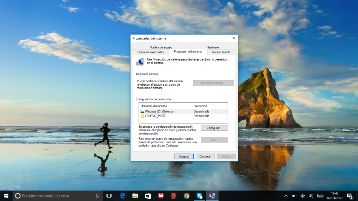 Crear o restaurar un punto de restauración