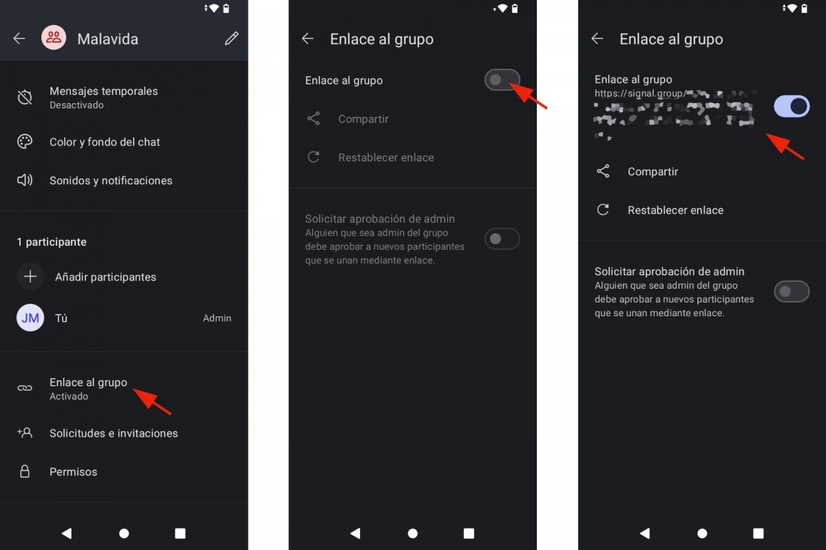 Crear un enlace de invitación a Signal