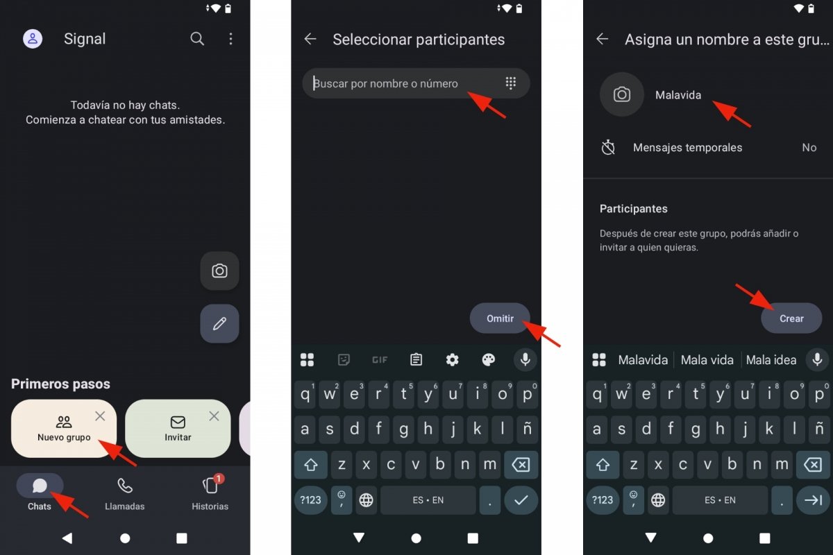 Crear un nuevo grupo en Signal
