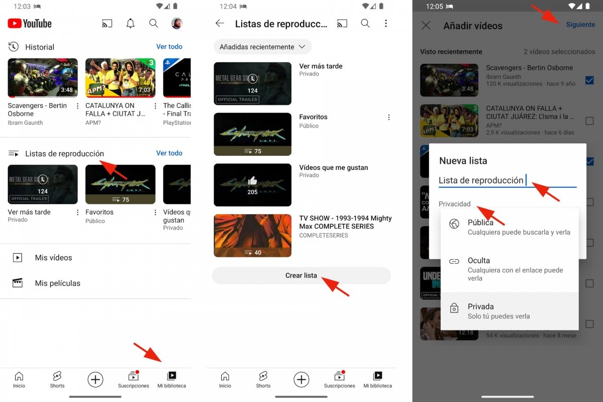 Crear una lista en YouTube desde Mi Biblioteca