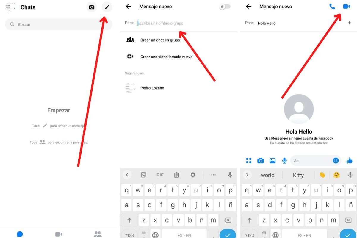 Crear una videollamada con un contacto en Messenger