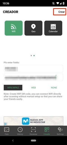 Credenciales de acceso de WiFi en QR Scanner