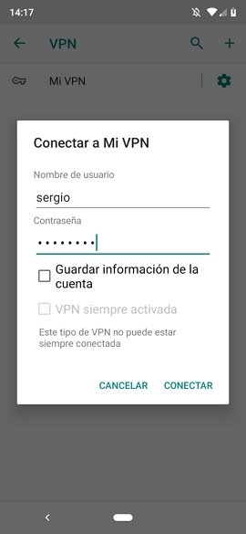 Credenciales de conexión a una red VPN