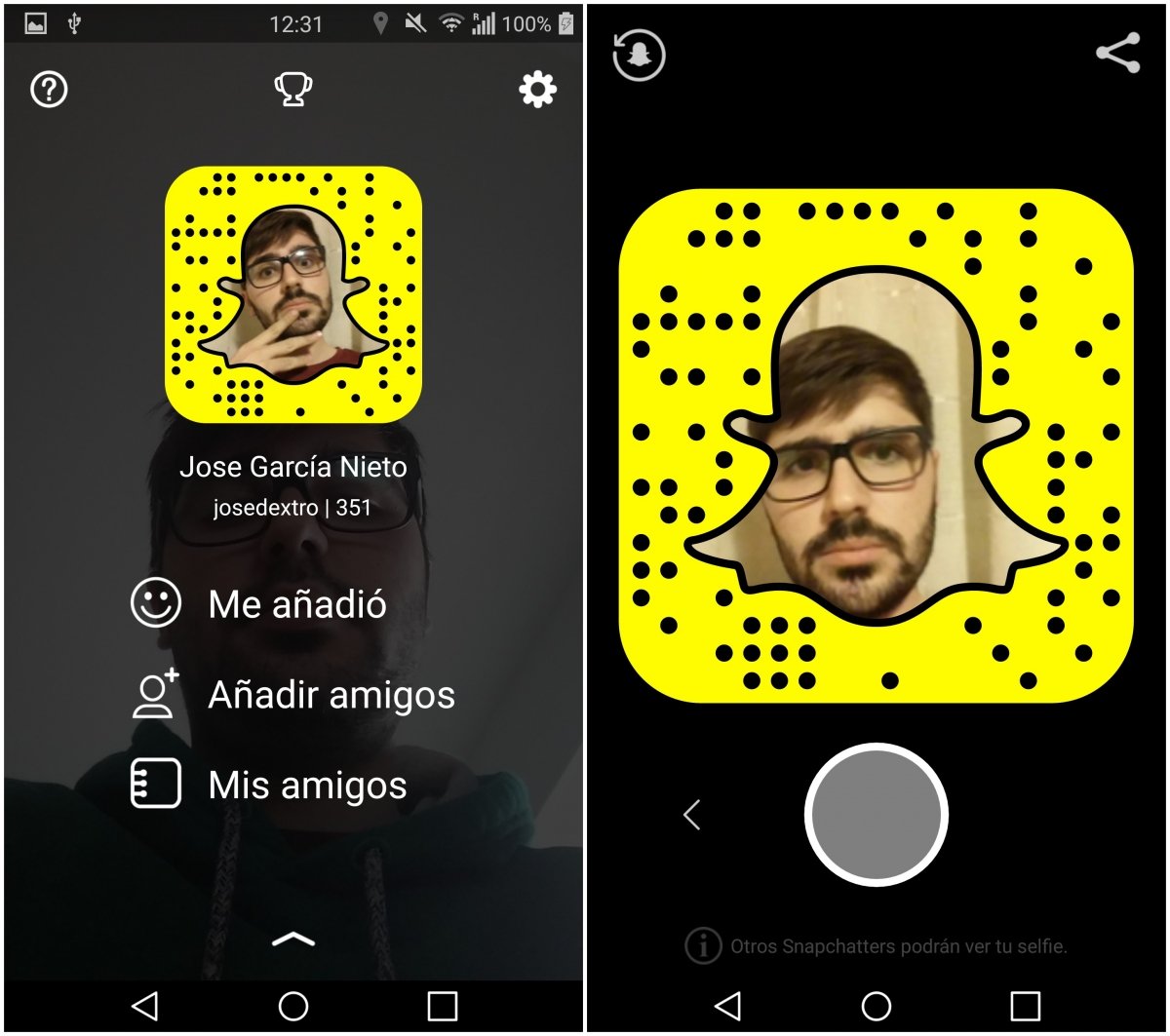Cuando deslices hacia abajo, pulsa sobre tu código QR amarillo, así tus amigos lo verán mejor