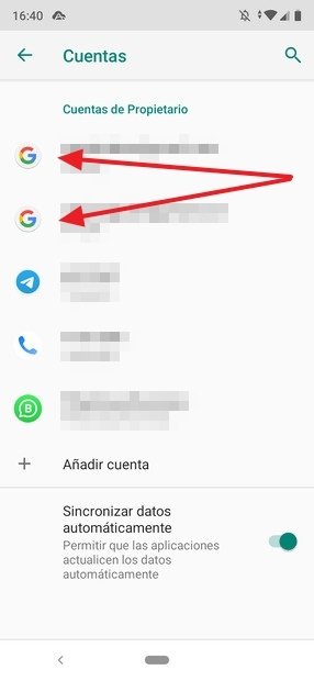 Cuenta nueva y cuenta ya existente configuradas en el mismo dispositivo