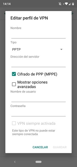 Datos de la red VPN