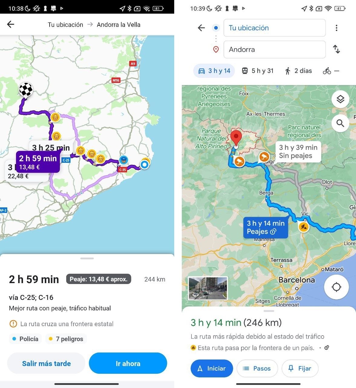 Datos sobre los peajes en Waze y Google Maps