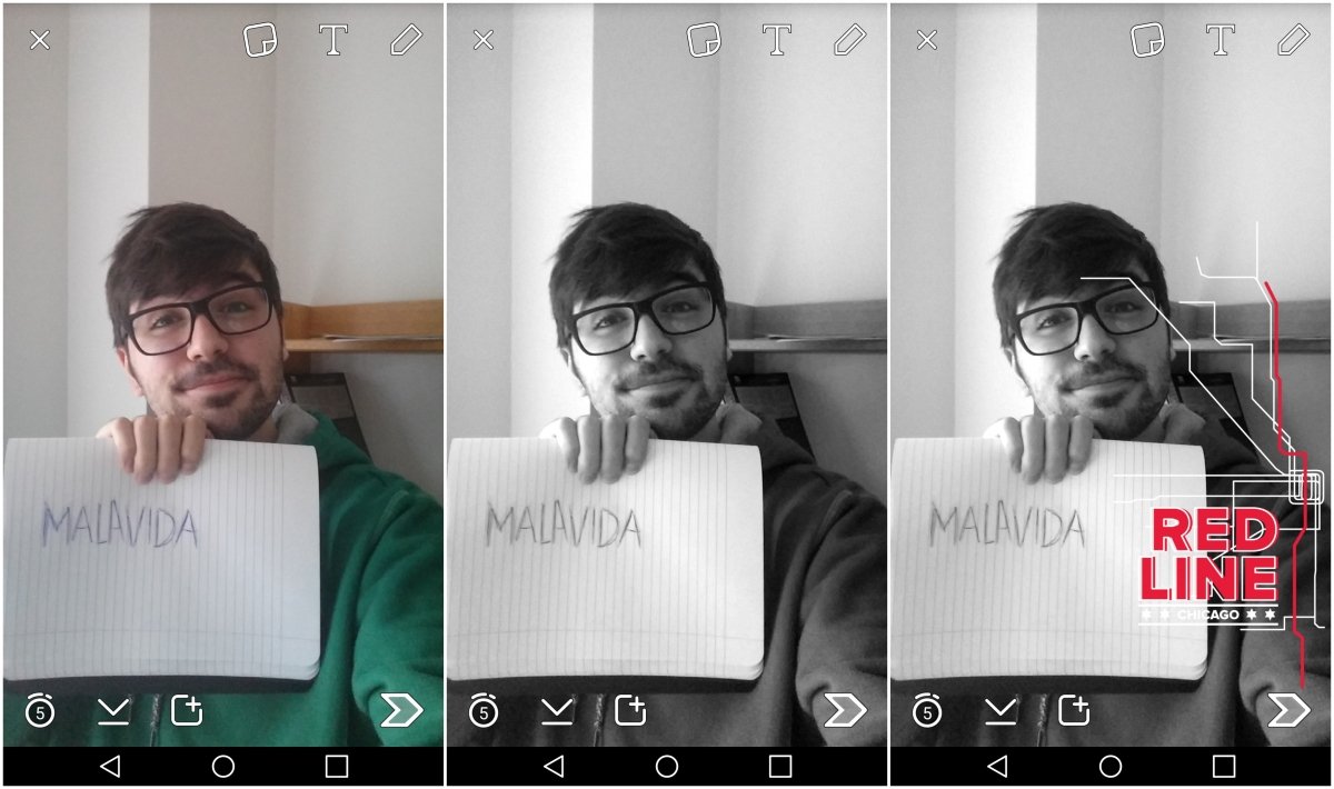 De izquierda a derecha: sin filtro, con un filtro, con dos filtros
