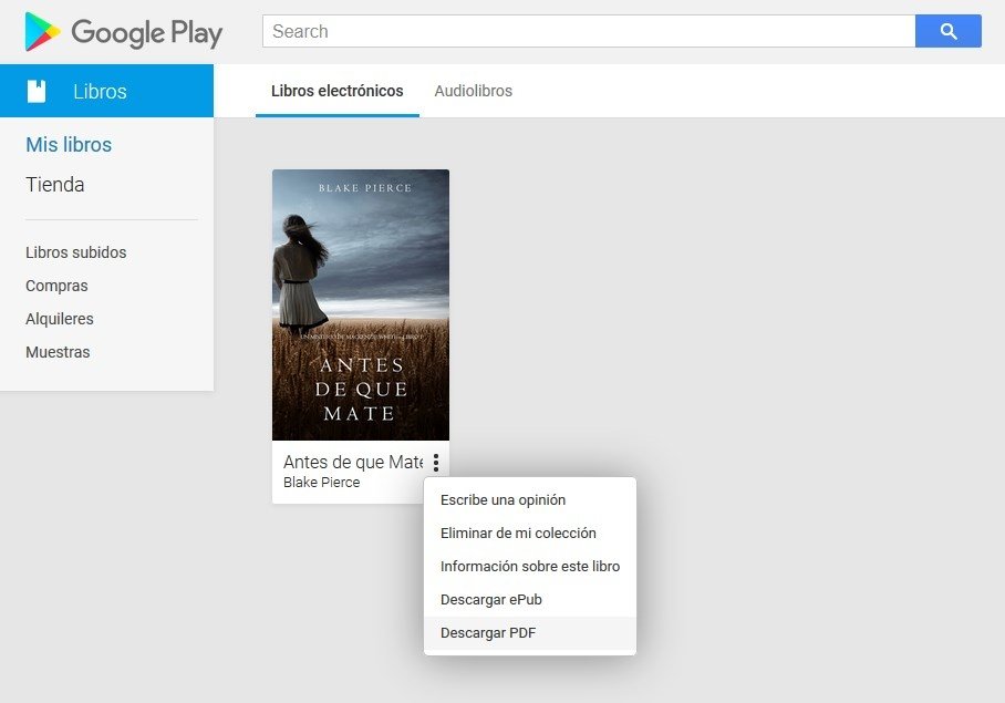 Descarga de un libro desde Google Play en PDF
