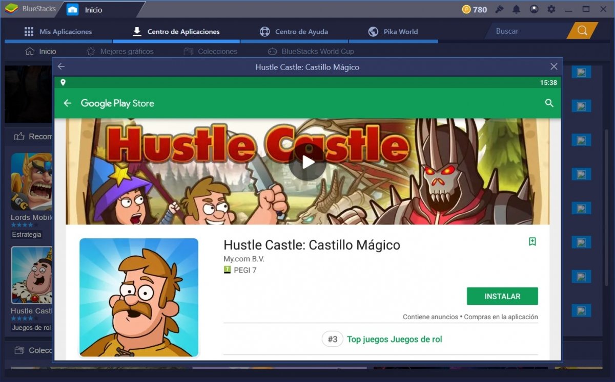 Descarga de una app con BlueStacks