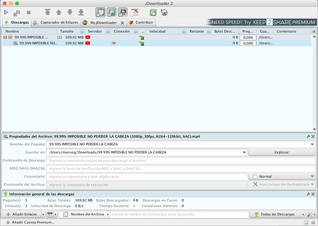 Descarga de vídeo en JDownloader