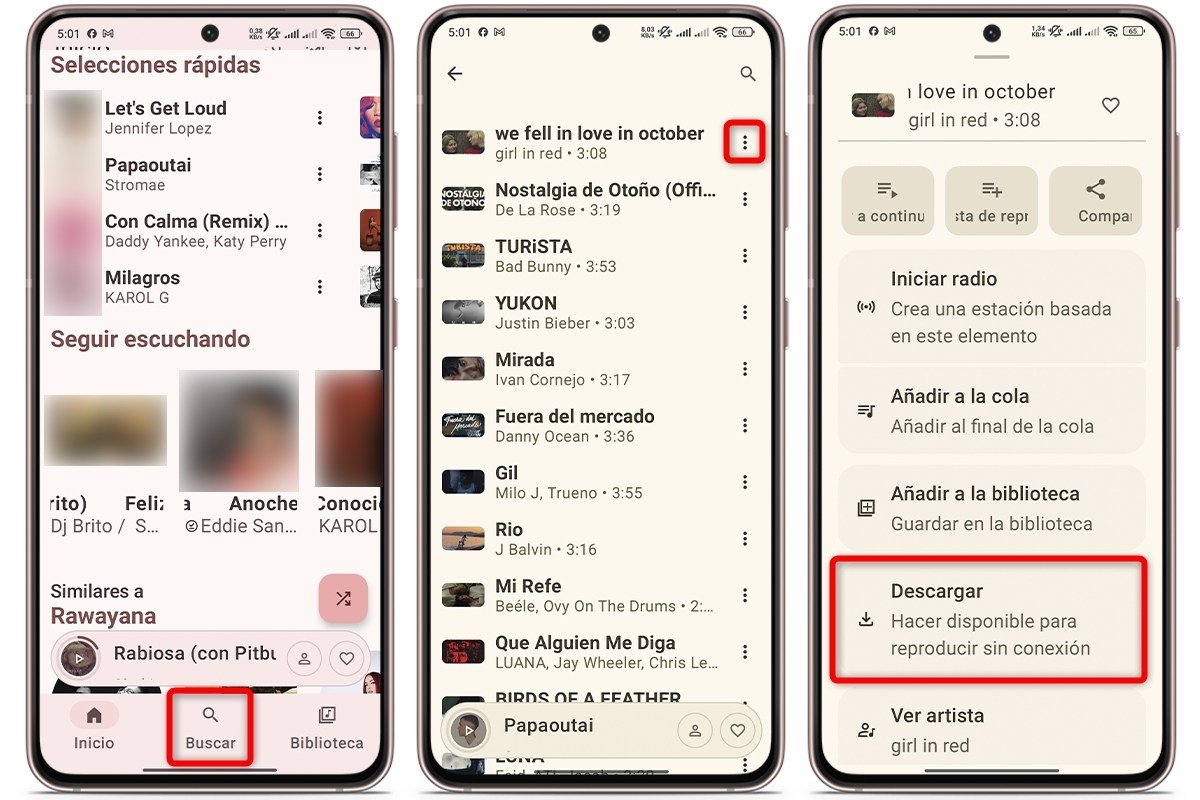 Descarga una canción en Metrolist para oírla offline