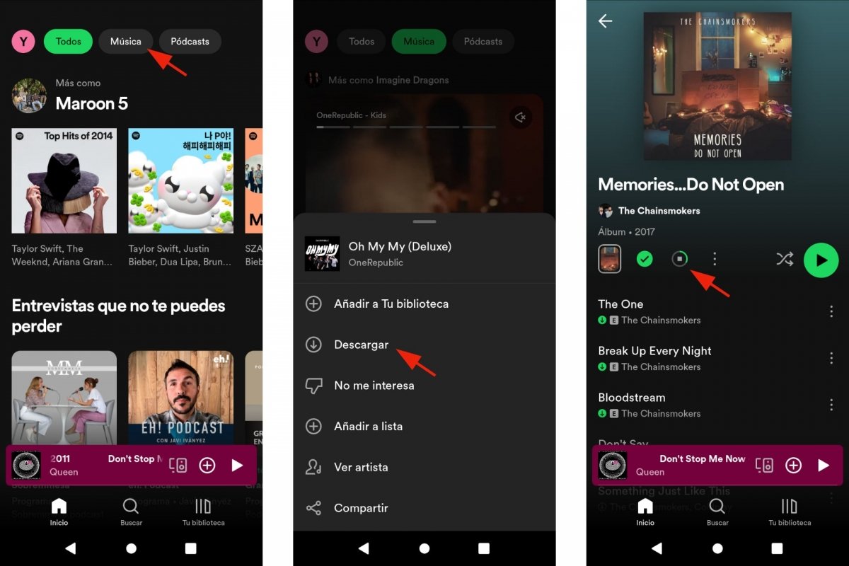 Descargar música sin conexión en Spotify