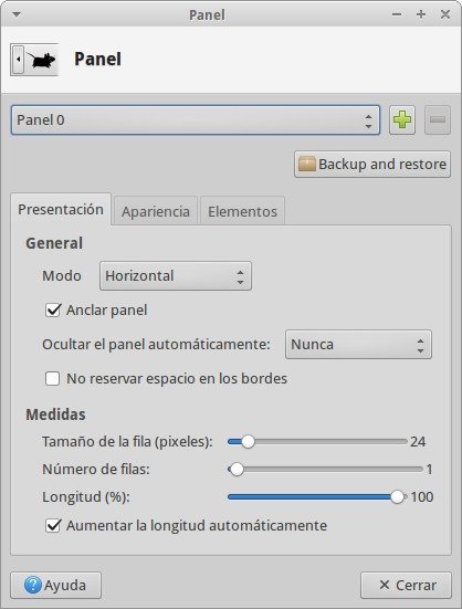 Desde las preferencias del panel se pueden modificar muchos parámetros