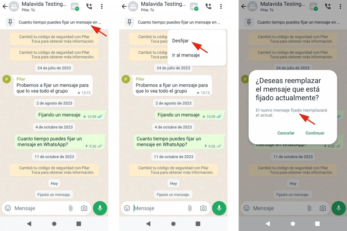 Desfijar mensajes en chats de WhatsApp