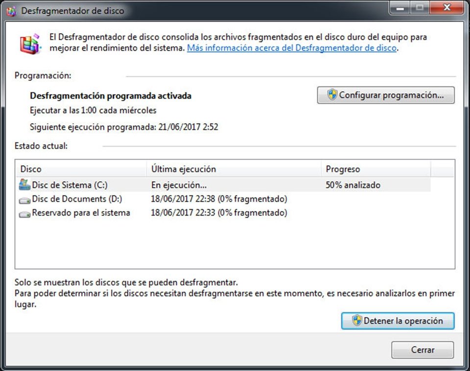 Desfragmentando disco duro en Windows 7