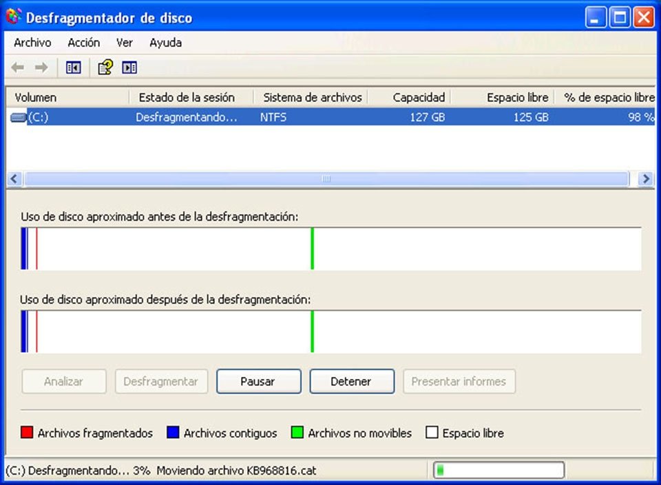 Desfragmentando disco duro en Windows XP