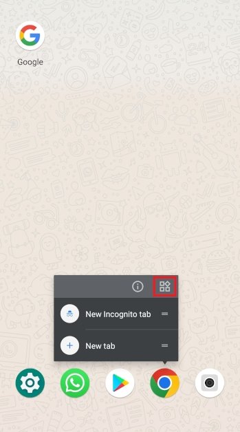 Desplegamos el menú contextual de Google Chrome y seleccionamos la opción de widgets