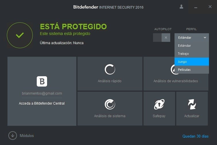 Diferentes perfiles de usuario en Bitdefender Internet Security 2016