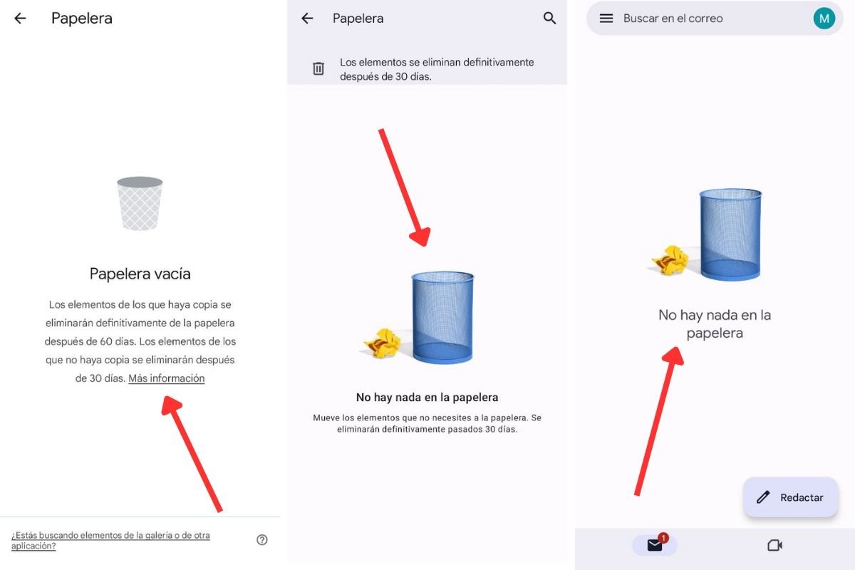 Distintas aplicaciones de Google con función de papelera de reciclaje