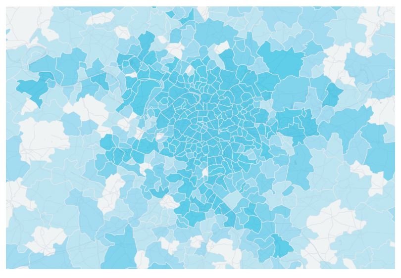 Distribución por zonas de usuarios-conductores de Uber en París