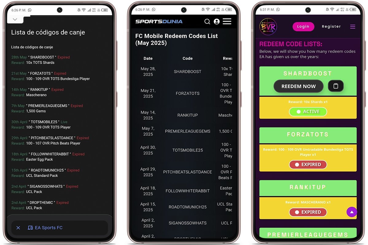 Dónde conseguir códigos de canje de FC Mobile 25-Webs especializadas