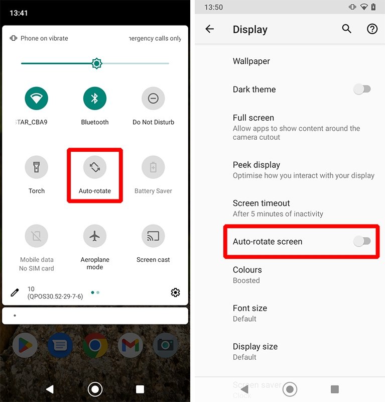 Dos opciones diferentes para bloquear la rotación automática de la pantalla en Android
