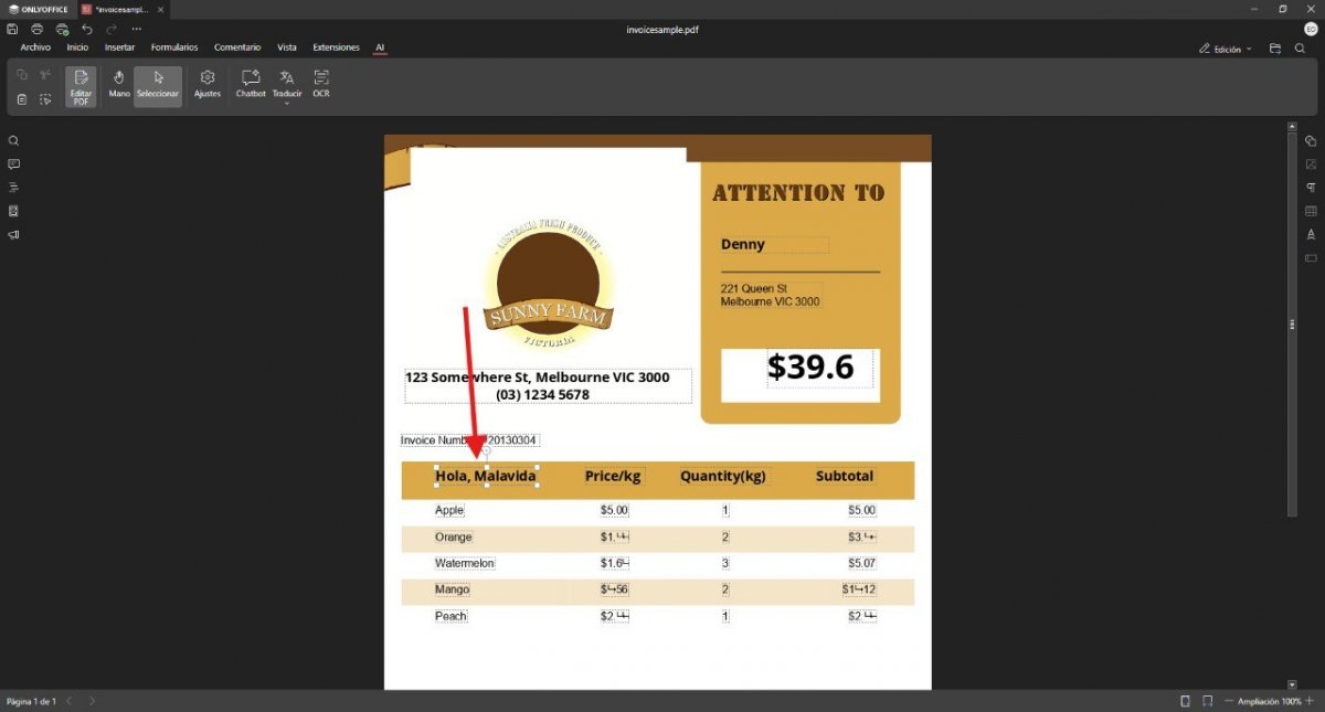 Editar texto no editable en un PDF con OnlyOffice