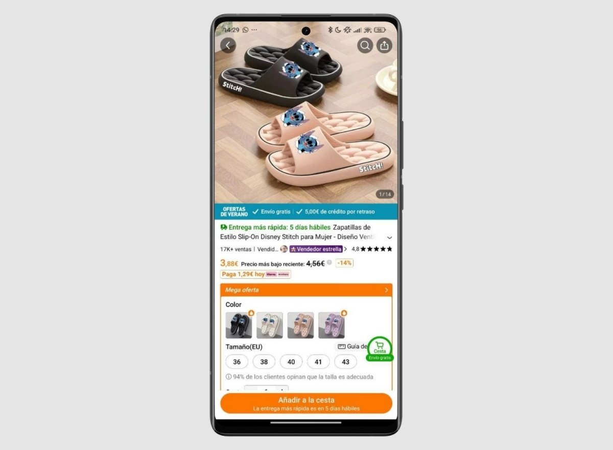 Ejemplo de oferta temporal: oferta de verano en Temu