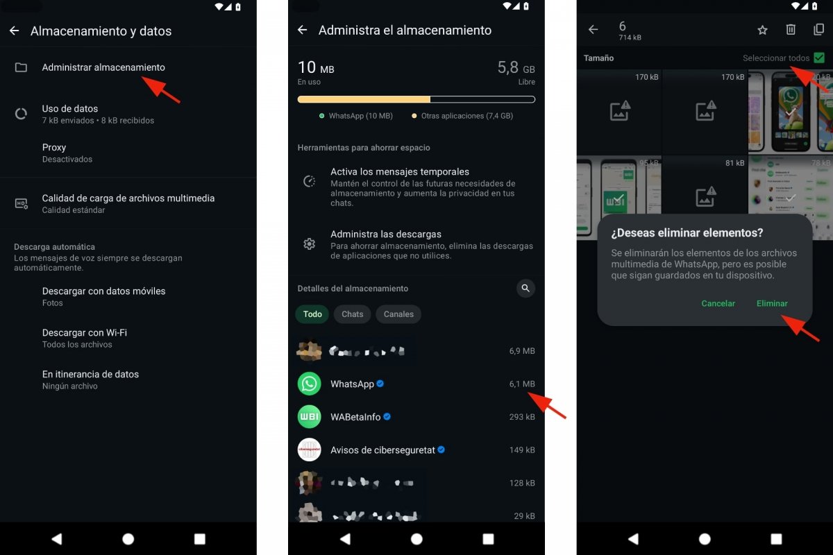El administrador de almacenamiento de WhatsApp