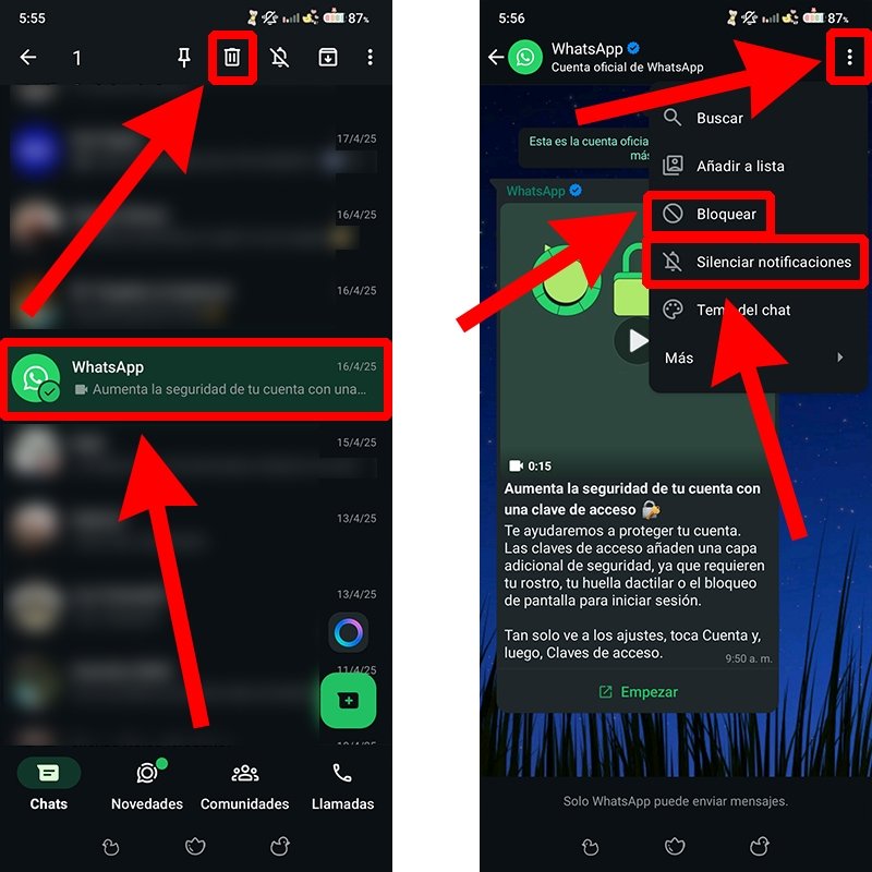 El chat oficial de WhatsApp se puede desactivar, silenciar o archivar igual que cualquier otra conversación