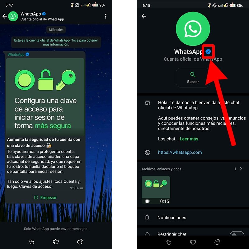 El chat verificado de WhatsApp se ha creado para informar de las novedades de la app desde fuentes oficiales