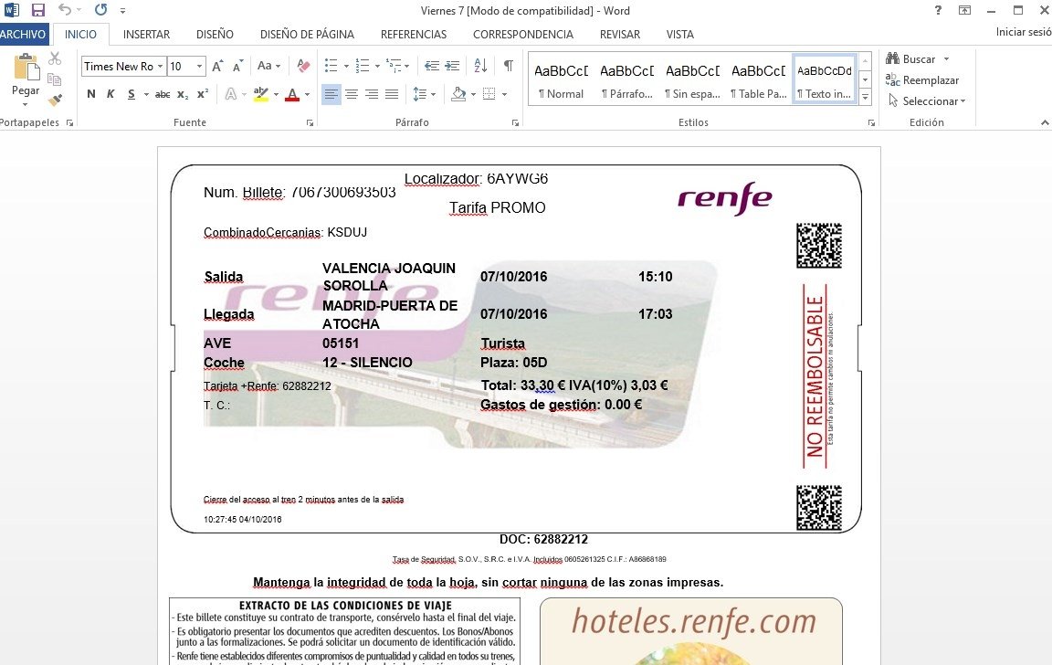 El documento es ahora editable con Word