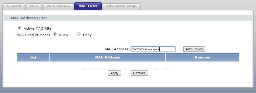 El filtrado MAC se establece desde el propio router