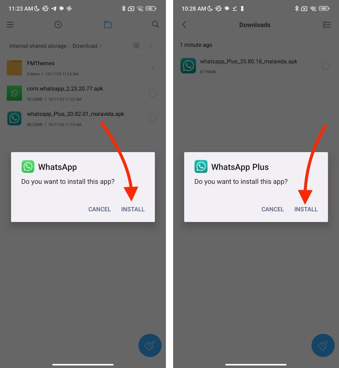 El procedimiento de instalación de WhatsApp y WhatsApp Plus es idéntico