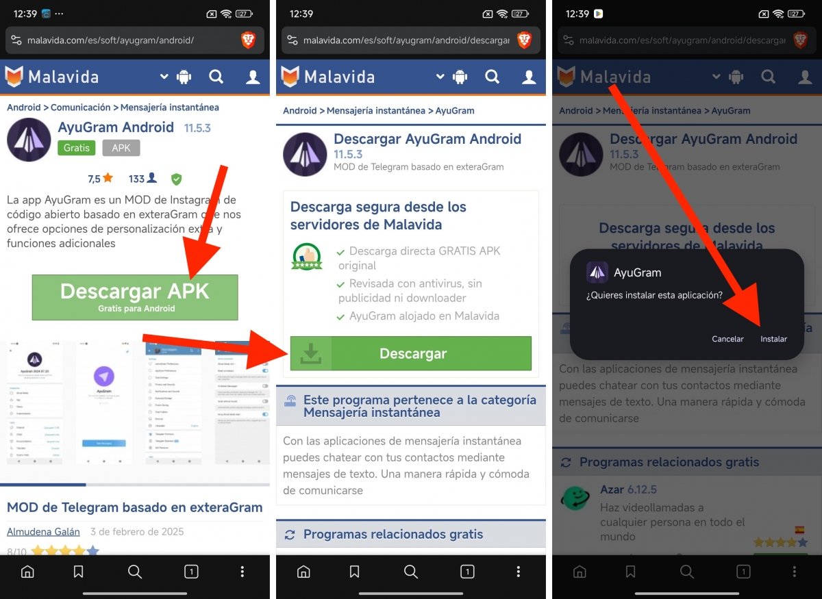 El proceso de instalación de AyuGram es el habitual