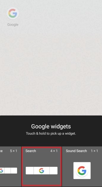 El widget de Búsqueda en la app de Google